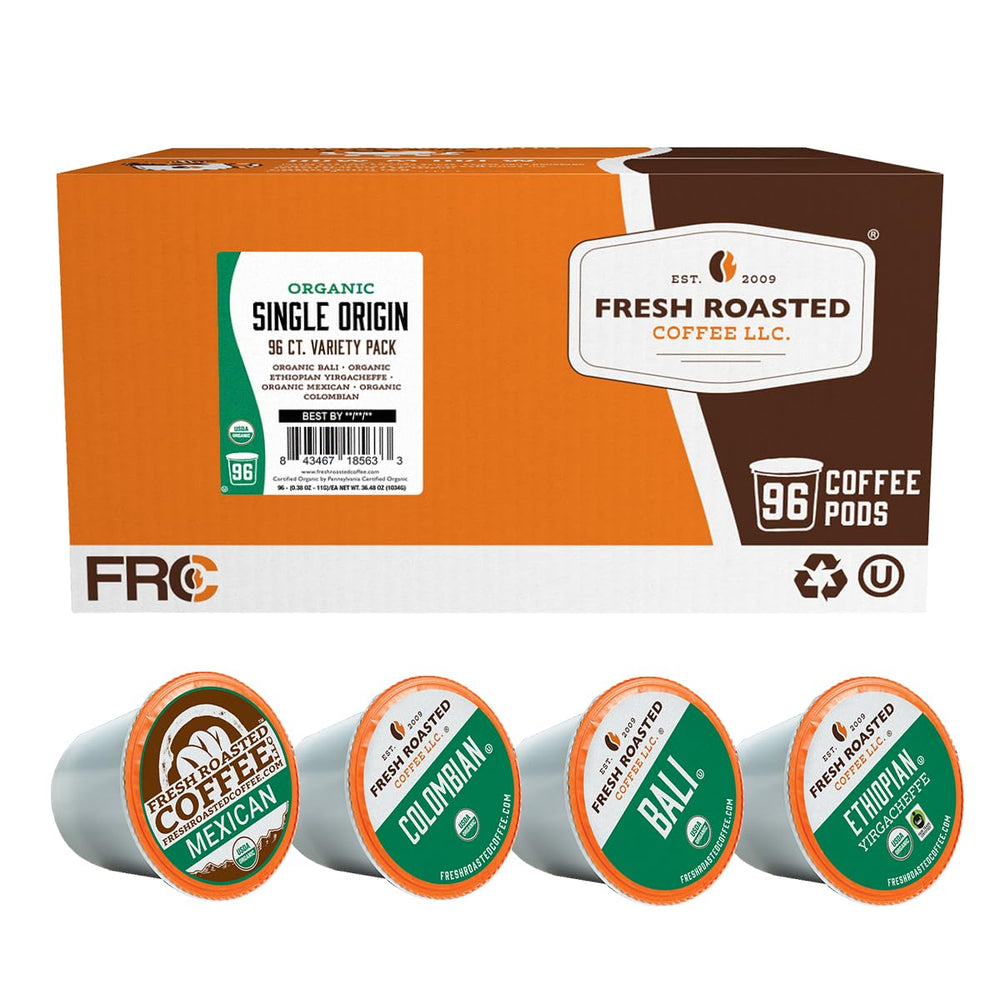 Fresh Roasted Coffee frente del paquete K-Cup mostrando contenido y beneficio de frescura