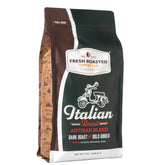 Fresh Roasted Coffee paquete frontal mostrando tamaño y sellado, garantiza frescura