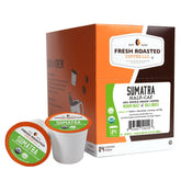 Fresh Roasted Coffee frontal del empaque mostrando 24 cápsulas y beneficios orgánicos