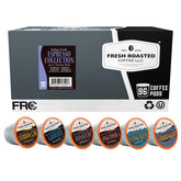 Fresh Roasted Coffee frontal del paquete mostrando 96 cápsulas y variedad