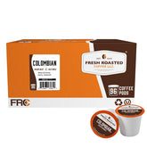 Fresh Roasted Coffee frontal del paquete de 96 cápsulas, práctico y completo