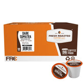 Fresh Roasted Coffee vista frontal del paquete de cápsulas, conveniente almacenamiento