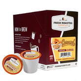 Fresh Roasted Coffee frontal del paquete mostrando 24 cápsulas y beneficios prácticos