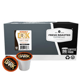 Fresh Roasted Coffee frontal mostrando caja de 96 cápsulas y logo, ideal para compras al por mayor