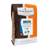 Fresh Roasted Coffee empaque frontal 2 lb mostrando frescura y sello orgánico