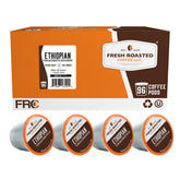 Fresh Roasted Coffee paquete frontal mostrando 96 cápsulas y beneficio conveniencia