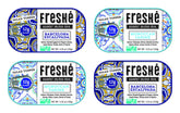 Freshé lata frontal del pack cuatro unidades mostrando diseño y conveniencia