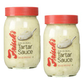 Frisch's tartar sauce frascos al frente mostrando el pack de 2 y beneficio de conservación