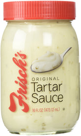 Frisch's envase frontal de Sauce Tartar Original mostrando etiqueta y marca, ideal para depósito rápido