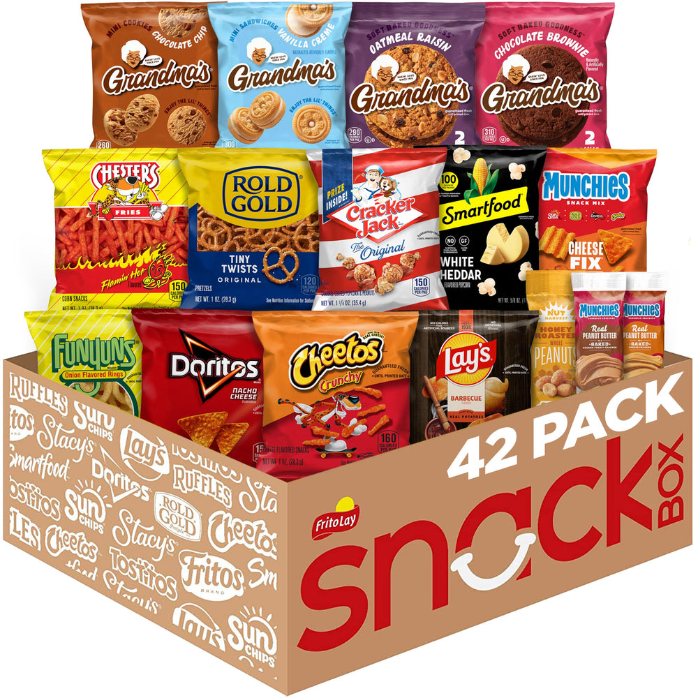 Frito Lay frente de la caja mostrando surtido y variedad útil para regalar