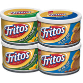 Fritos pack frontal mostrando las cuatro latas y conveniencia para fiestas