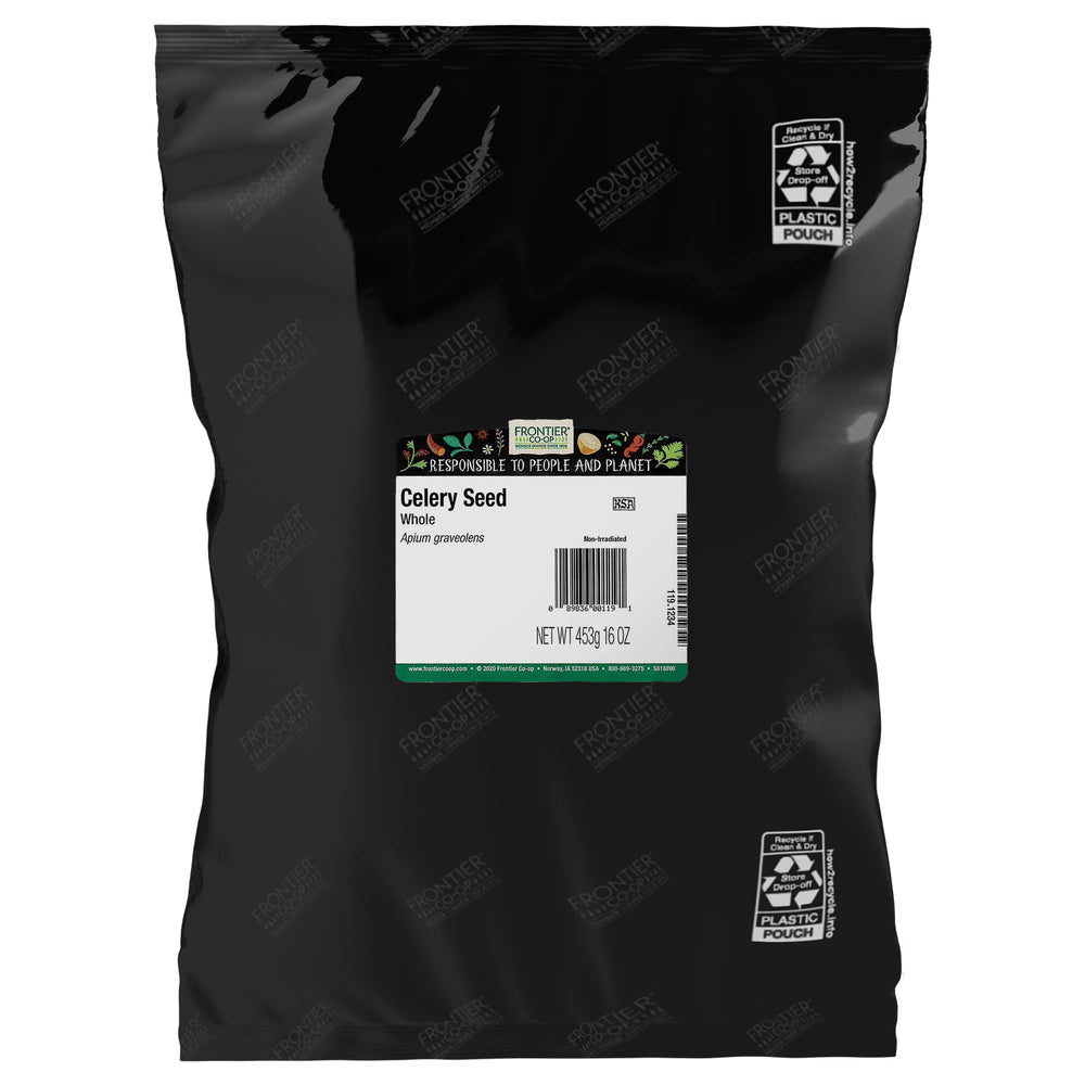 Frontier Co-op bolsa de semillas de apio frente mostrando presentación y beneficio de volumen