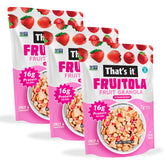 Fruitola empaque frontal mostrando granola fresa, fácil identificación y conveniencia