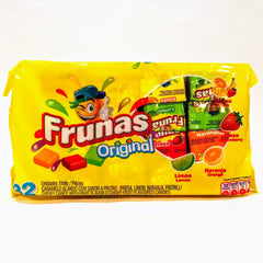 Frunas caja frontal mostrando 32 caramelos y presentación práctica