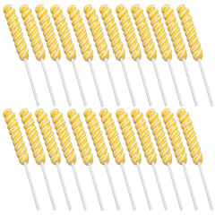 Fun Express empaque frontal con 24 piruletas amarillas, ideal para fiestas