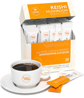 fusion foods caja frontal del Reishi Mushroom Black Coffee muestra aroma robusto