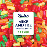 Fusion Sweets And Snacks bolsa frontal mostrando Mike and Ike y facilidad de servir