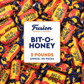 Fusion Sweets And Snacks bolsa al frente mostrando 3 lb y beneficio de conservación