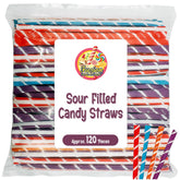 Fusion Sweets And Snacks paquete frontal mostrando 120 pajitas, ideal para fiestas