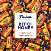 Fusion Sweets And Snacks bolsa frontal mostrando caramelos de miel listos para servir