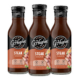 G Hughes frasco frontal de steak sauce sin azúcar mostrando etiqueta clara y práctica