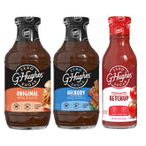 G Hughes frente del envase mostrando el set de tres salsas, ideal para ahorro