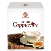 GANOHERB caja frontal del cappuccino instantáneo, presentación clara y práctica