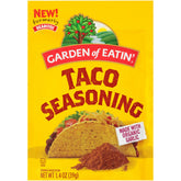Garden of Eatin' paquete frontal mostrando sobres y beneficios naturales