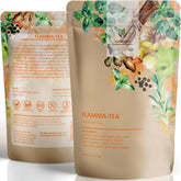 Gardenika frasco frontal del té suelto con etiquetado claro y aroma visible