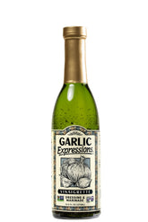 Garlic Expressions frente del empaque mostrando botella y marca, apariencia apetecible