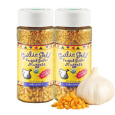 Garlic Gold frasco delantero mostrando nuggets listos para espolvorear y añadir sabor