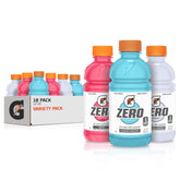 Gatorade G Zero frente del paquete mostrando variedad de sabores y conveniencia