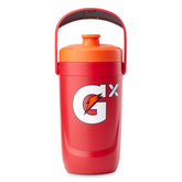 Gatorade jug vista frontal rojo, capacidad 64 oz, facilidad de transporte