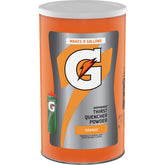 Gatorade polvo naranja frente del envase mostrando la presentación de 76.5 oz y fácil almacenamiento