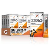 Gatorade Zero empaque frontal naranja mostrando 96 sobres y beneficio de hidratación práctica