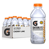 Gatorlyte botella Cherry Lime frontal mostrando la etiqueta y beneficio de rehidratación rápida