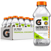 Gatorlyte botella frontal Tropical Coconut mostrando etiqueta y beneficios visibles