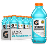 Gatorlyte botella frontal Glacier Freeze mostrando etiqueta y beneficio rehidratación