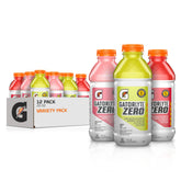 Gatorlyte pack frontal mostrando las 12 botellas y variedad de sabores para rehidratación