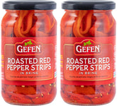 Gefen frasco frontal con tiras de pimiento rojo asado, conserva sabor y conveniencia