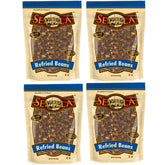 Generic frijoles refritos frente del paquete mostrando etiqueta y facilidad de uso
