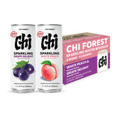 GENKI FOREST CHI FOREST pack frontal mostrando latas durazno y uva, refresco sin azúcar
