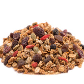 GERBS empaque frontal de Super 5 Fruit Granola mostrando bolsa resellable y beneficios
