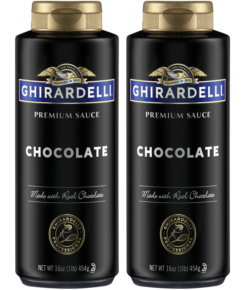 Ghirardelli botella frontal mostrando etiqueta premium y facilidad de uso