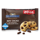 Ghirardelli frente del empaque mostrando la marca y beneficio de sabor intenso