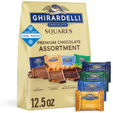 Ghirardelli frontal del empaque mostrando el surtido y atractivo premium