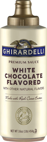 Ghirardelli botella frontal mostrando etiqueta y diseño práctico para dosificar