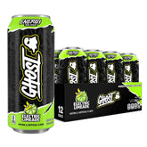 GHOST lata frontal Electric Limeade mostrando diseño y beneficios energéticos