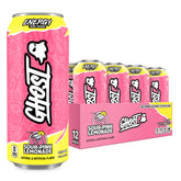 GHOST lata frontal mostrando diseño y sabor Sour Pink Lemonade, aporta energía transparente