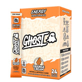 GHOST empaque frontal Orange Cream mostrando 24 sobres, conveniente y portátil